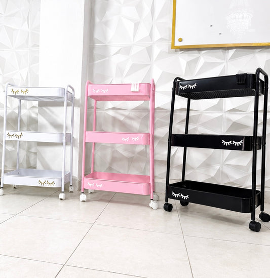 Carrito Auxiliar Profesional 3 Niveles metálico para Lashista, Uñas, Spa y Estética con Ruedas