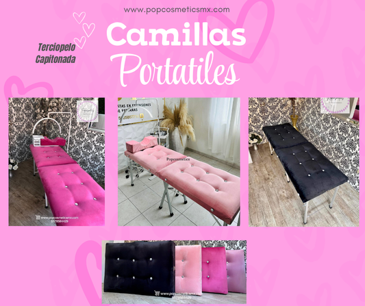 Camilla portátil terciopelo capitoneada