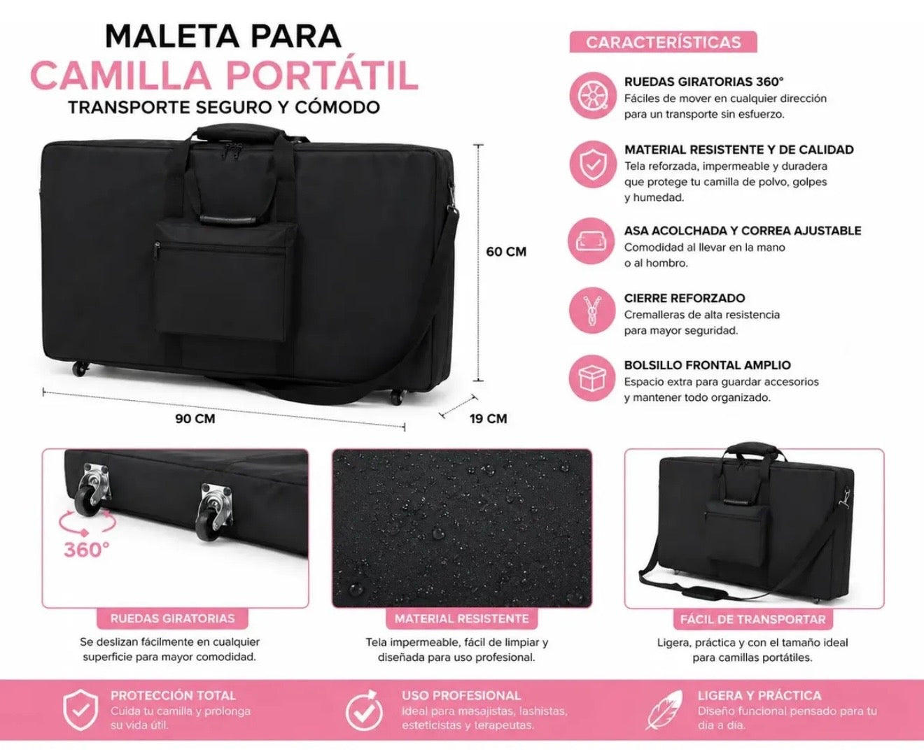 Maleta profesional para camilla portátil sin ruedas uso rudo