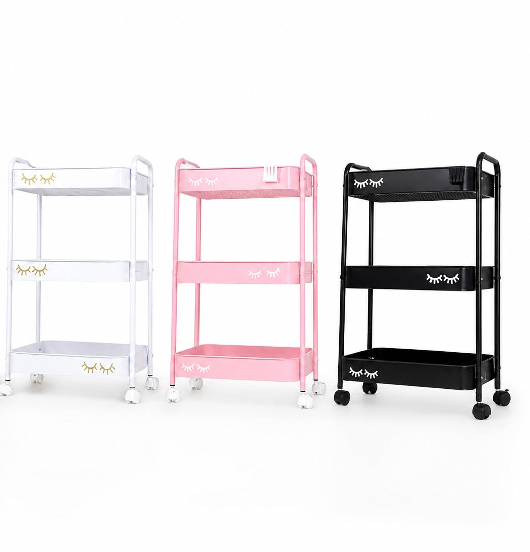 Carrito Auxiliar Profesional 3 Niveles metálico para Lashista, Uñas, Spa y Estética con Ruedas
