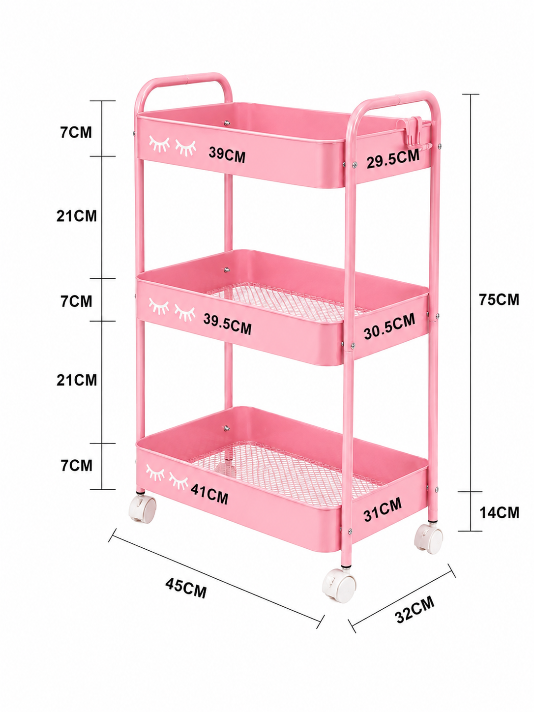Carrito Auxiliar Profesional 3 Niveles metálico para Lashista, Uñas, Spa y Estética con Ruedas
